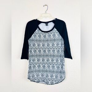 Rue21 Black and White Elephant Pattern Blouse Medium